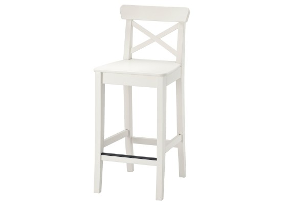 Стул барный ИНГОЛЬФ из массива белый, ИКЕЯ