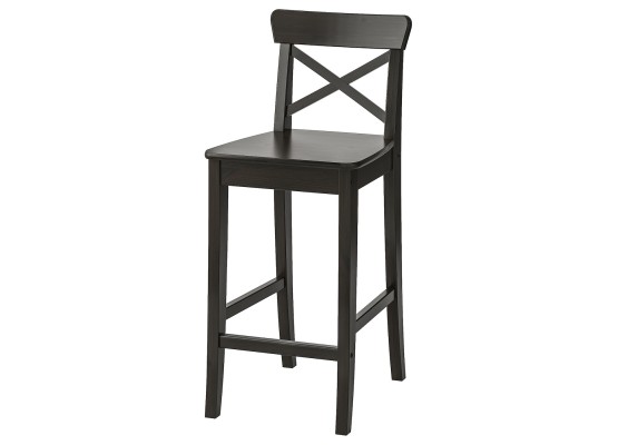 Стул барный ИНГОЛЬФ из массива черный, ИКЕЯ