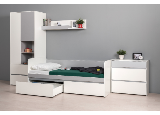 Модульная молодежная система «Торронто»  (Белый/Стальной серый), Моби-Мебель