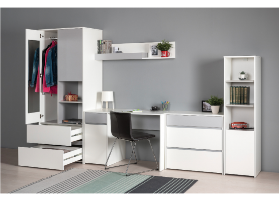 Модульная молодежная система «Торронто»  (Белый/Стальной серый), Моби-Мебель