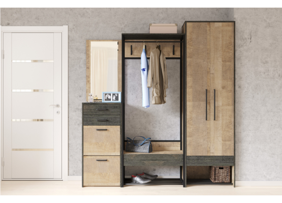 Модульная прихожая «Трувор» композиция 1 (Дуб Гранж Песочный/Интра), Моби-Мебель