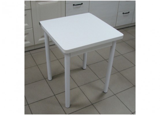 Кухонный стол Ломберный поворотно-раскладной 600х600/1200 ЛДСП белый, ноги: металл (белый), ФОРТ