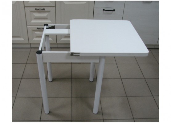 Кухонный стол Ломберный поворотно-раскладной 600х600/1200 ЛДСП белый, ноги: металл (белый), ФОРТ
