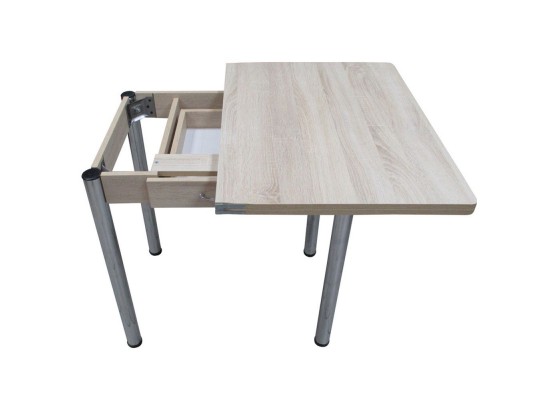 Кухонный стол Ломберный поворотно-раскладной с ящиком 800х600/1200 ЛДСП дуб сонома светлый (или дуб беленый), ноги: металл (хром), ФОРТ