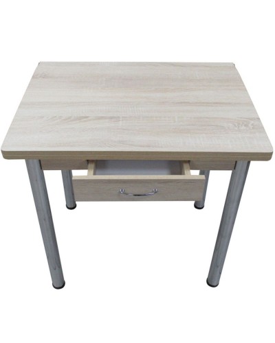 Кухонный стол Ломберный поворотно-раскладной с ящиком 800х600/1200 ЛДСП дуб сонома светлый (или дуб беленый), ноги: металл (хром) - 1