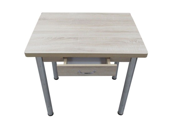 Кухонный стол Ломберный поворотно-раскладной с ящиком 800х600/1200 ЛДСП дуб сонома светлый (или дуб беленый), ноги: металл (хром), ФОРТ