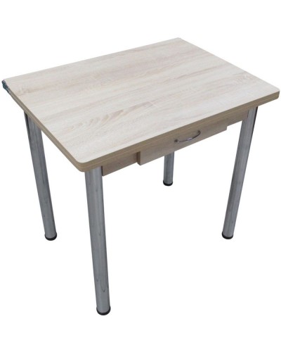 Кухонный стол Ломберный поворотно-раскладной с ящиком 800х600/1200 ЛДСП дуб сонома светлый (или дуб беленый), ноги: металл (хром)
