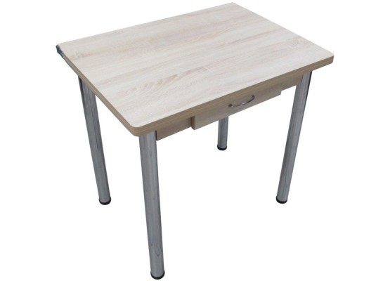 Кухонный стол Ломберный поворотно-раскладной с ящиком 800х600/1200 ЛДСП дуб сонома светлый (или дуб беленый), ноги: металл (хром), ФОРТ