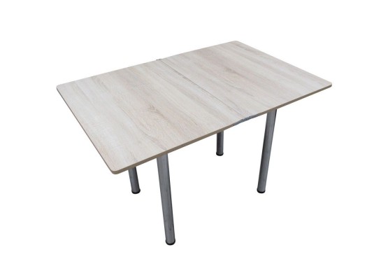 Кухонный стол Ломберный поворотно-раскладной с ящиком 800х600/1200 ЛДСП дуб сонома светлый (или дуб беленый), ноги: металл (хром), ФОРТ