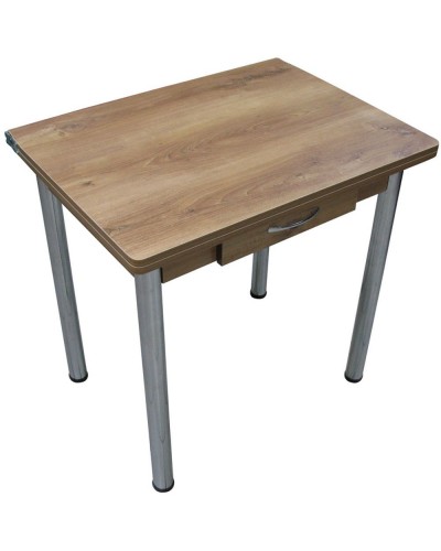 Кухонный стол Ломберный поворотно-раскладной с ящиком 800х600/1200 ЛДСП орех, ноги: металл (хром)