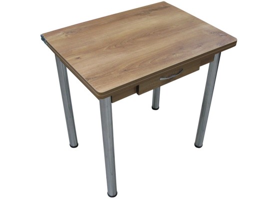 Кухонный стол Ломберный поворотно-раскладной с ящиком 800х600/1200 ЛДСП орех, ноги: металл (хром), ФОРТ