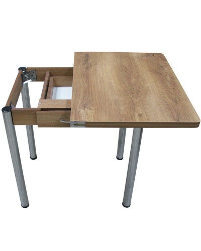 Кухонный стол Ломберный поворотно-раскладной с ящиком 800х600/1200 ЛДСП орех, ноги: металл (хром) - 2