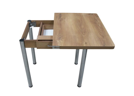 Кухонный стол Ломберный поворотно-раскладной с ящиком 800х600/1200 ЛДСП орех, ноги: металл (хром), ФОРТ