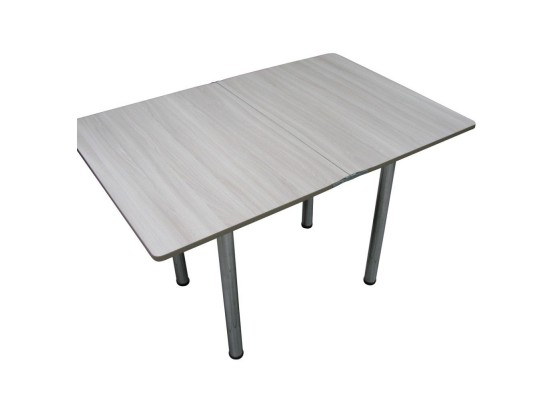 Кухонный стол Ломберный поворотно-раскладной с ящиком 800х600/1200 ЛДСП ясень шимо светлый, ноги: металл (хром), ФОРТ