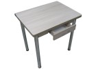 Кухонный стол Ломберный поворотно-раскладной с ящиком 800х600/1200 ЛДСП ясень шимо светлый, ноги: металл (хром), ФОРТ