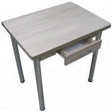 Кухонный стол Ломберный поворотно-раскладной с ящиком 800х600/1200 ЛДСП ясень шимо светлый, ноги: металл (хром)