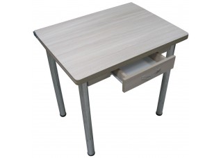Кухонный стол Ломберный поворотно-раскладной с ящиком 800х600/1200 ЛДСП ясень шимо светлый, ноги: металл (хром)