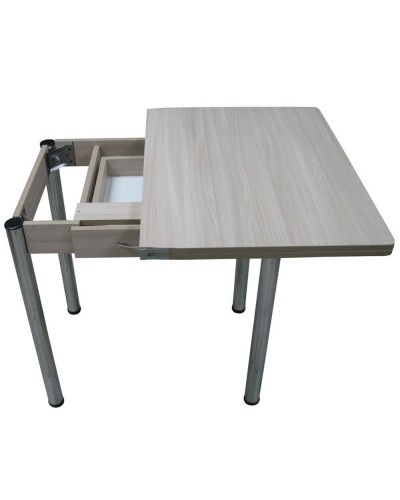 Кухонный стол Ломберный поворотно-раскладной с ящиком 800х600/1200 ЛДСП ясень шимо светлый, ноги: металл (хром) - 2