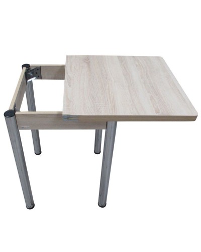 Кухонный стол Ломберный поворотно-раскладной 600х600/1200 ЛДСП дуб сонома светл, ноги: металл (хром) - 3
