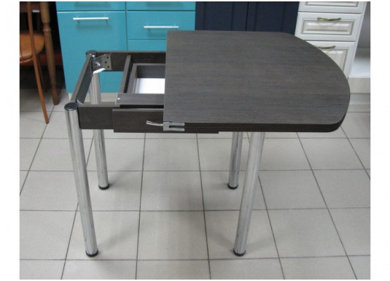 Кухонный стол ЕВРО раскладной 1000/1300х680 ЛДСП венге, ноги: металл (хром), ФОРТ