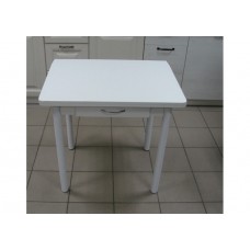 Кухонный стол Ломберный поворотно-раскладной с ящиком 800х600/1200 ЛДСП белый, ноги: металл (белый)