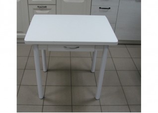 Кухонный стол Ломберный поворотно-раскладной с ящиком 800х600/1200 ЛДСП белый, ноги: металл (белый)