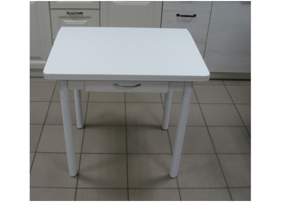 Кухонный стол Ломберный поворотно-раскладной с ящиком 800х600/1200 ЛДСП белый, ноги: металл (белый), ФОРТ