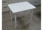 Кухонный стол Ломберный поворотно-раскладной с ящиком 800х600/1200 ЛДСП белый, ноги: металл (белый), ФОРТ