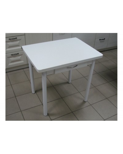 Кухонный стол Ломберный поворотно-раскладной с ящиком 800х600/1200 ЛДСП белый, ноги: металл (белый) - 1