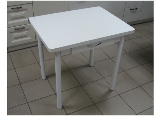 Кухонный стол Ломберный поворотно-раскладной с ящиком 800х600/1200 ЛДСП белый, ноги: металл (белый), ФОРТ