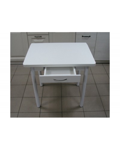 Кухонный стол Ломберный поворотно-раскладной с ящиком 800х600/1200 ЛДСП белый, ноги: металл (белый) - 2
