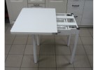 Кухонный стол Ломберный поворотно-раскладной с ящиком 800х600/1200 ЛДСП белый, ноги: металл (белый), ФОРТ