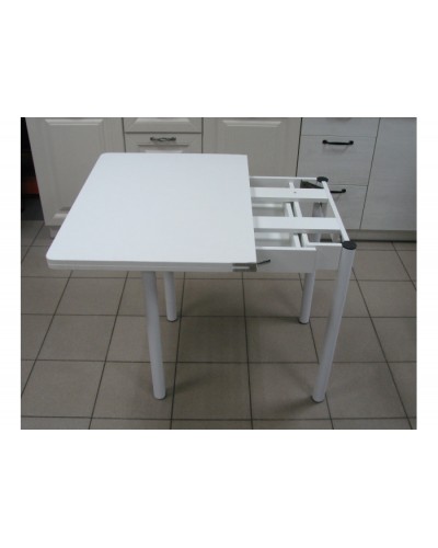 Кухонный стол Ломберный поворотно-раскладной с ящиком 800х600/1200 ЛДСП белый, ноги: металл (белый) - 3