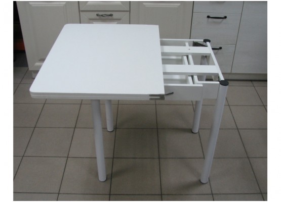 Кухонный стол Ломберный поворотно-раскладной с ящиком 800х600/1200 ЛДСП белый, ноги: металл (белый), ФОРТ