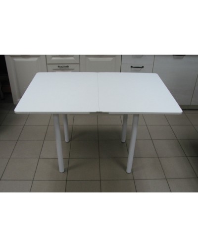 Кухонный стол Ломберный поворотно-раскладной с ящиком 800х600/1200 ЛДСП белый, ноги: металл (белый) - 4
