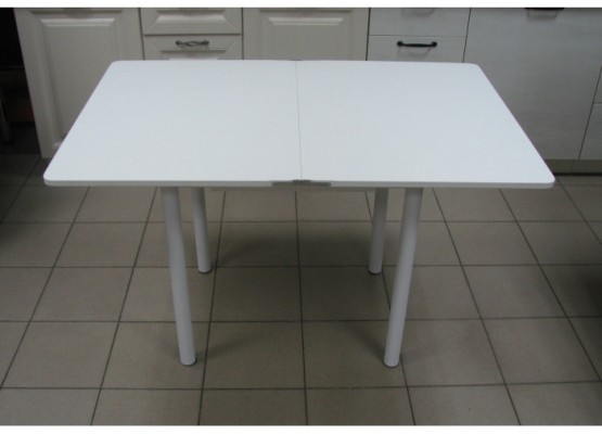 Кухонный стол Ломберный поворотно-раскладной с ящиком 800х600/1200 ЛДСП белый, ноги: металл (белый), ФОРТ