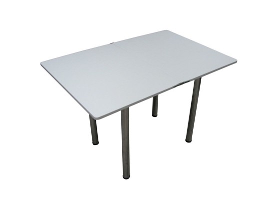 Кухонный стол Ломберный поворотно-раскладной с ящиком 800х600/1200 ЛДСП белый, ноги: металл (хром), ФОРТ