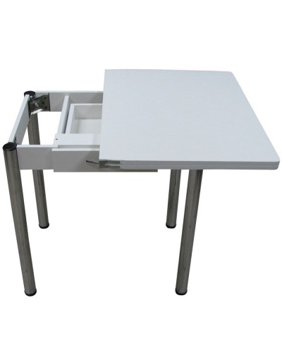 Кухонный стол Ломберный поворотно-раскладной с ящиком 800х600/1200 ЛДСП белый, ноги: металл (хром) - 2