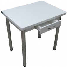 Кухонный стол Ломберный поворотно-раскладной с ящиком 800х600/1200 ЛДСП белый, ноги: металл (хром)