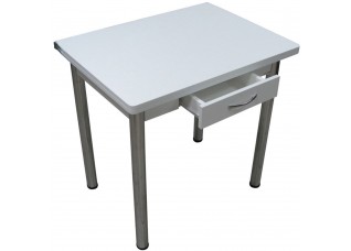 Кухонный стол Ломберный поворотно-раскладной с ящиком 800х600/1200 ЛДСП белый, ноги: металл (хром)