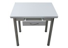 Кухонный стол Ломберный поворотно-раскладной с ящиком 800х600/1200 ЛДСП белый, ноги: металл (хром), ФОРТ