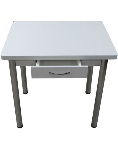 Кухонный стол Ломберный поворотно-раскладной с ящиком 800х600/1200 ЛДСП белый, ноги: металл (хром) - 1
