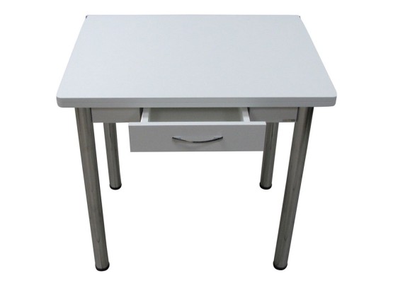 Кухонный стол Ломберный поворотно-раскладной с ящиком 800х600/1200 ЛДСП белый, ноги: металл (хром), ФОРТ