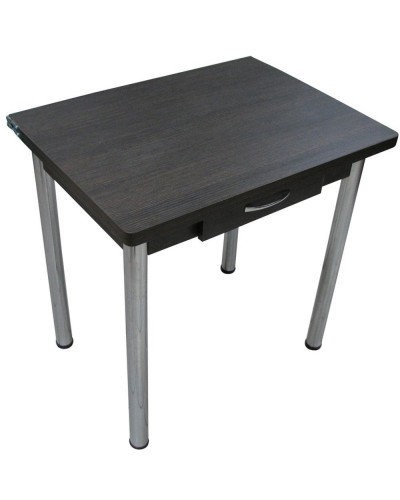 Кухонный стол Ломберный поворотно-раскладной с ящиком 800х600/1200 ЛДСП венге, ноги: металл (хром)