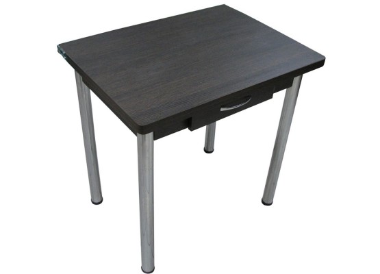 Кухонный стол Ломберный поворотно-раскладной с ящиком 800х600/1200 ЛДСП венге, ноги: металл (хром), ФОРТ