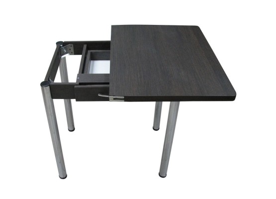 Кухонный стол Ломберный поворотно-раскладной с ящиком 800х600/1200 ЛДСП венге, ноги: металл (хром), ФОРТ