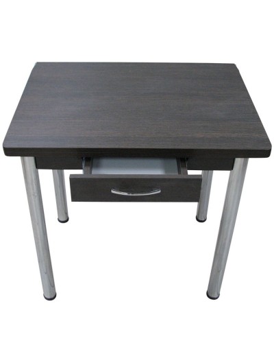 Кухонный стол Ломберный поворотно-раскладной с ящиком 800х600/1200 ЛДСП венге, ноги: металл (хром) - 1