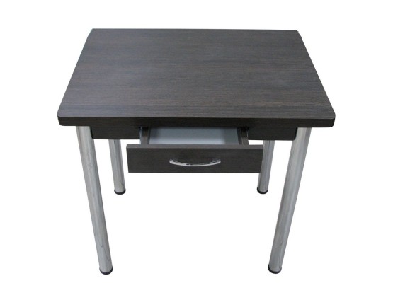 Кухонный стол Ломберный поворотно-раскладной с ящиком 800х600/1200 ЛДСП венге, ноги: металл (хром), ФОРТ