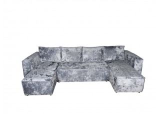 Диван еврокнижка Лофт П-образный с 2 оттоманками велюр кабрио серый