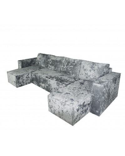 Диван еврокнижка Лофт П-образный с 2 оттоманками велюр кабрио серый, Фото Диван